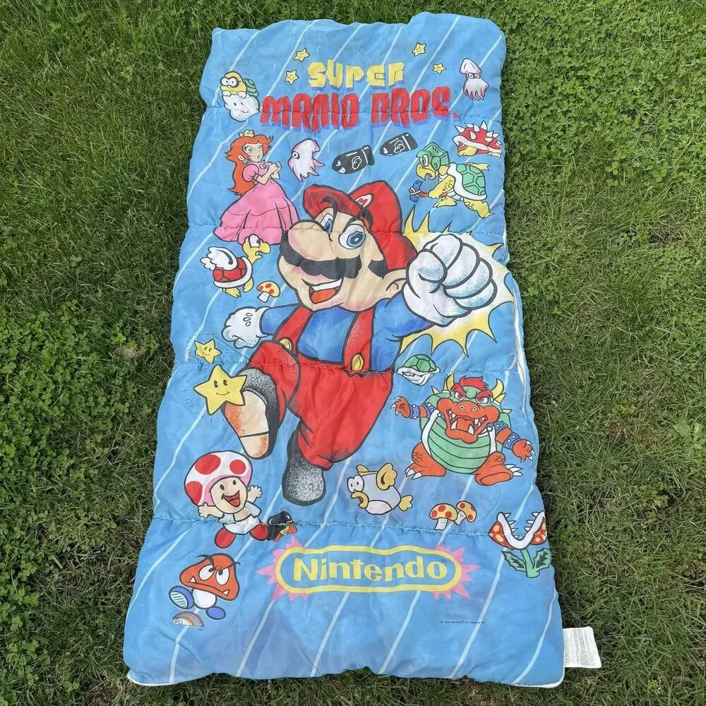 Vintage 1988 Nintendo Super Mario‎ Bros Kids Blanket Blue Red Peach Bowser Toad